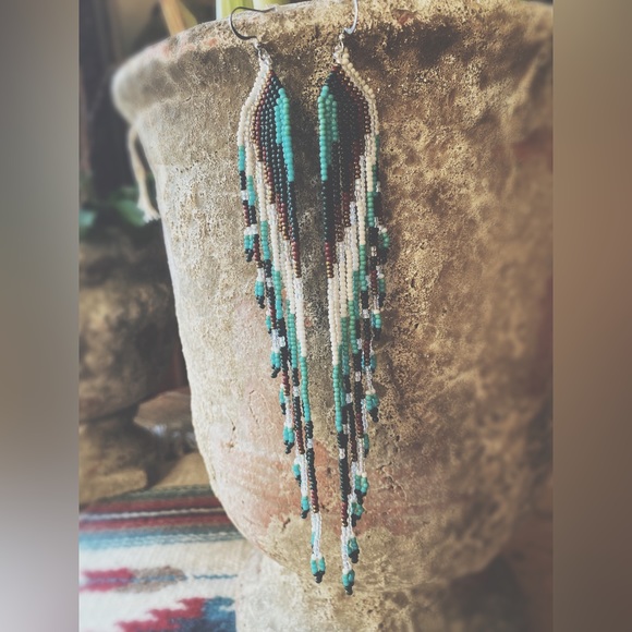 Artisan Crafted Jewelry - Artisan Crafted Beaded Bohemian Dusters | Long Multi-Tone Fringe Earrings